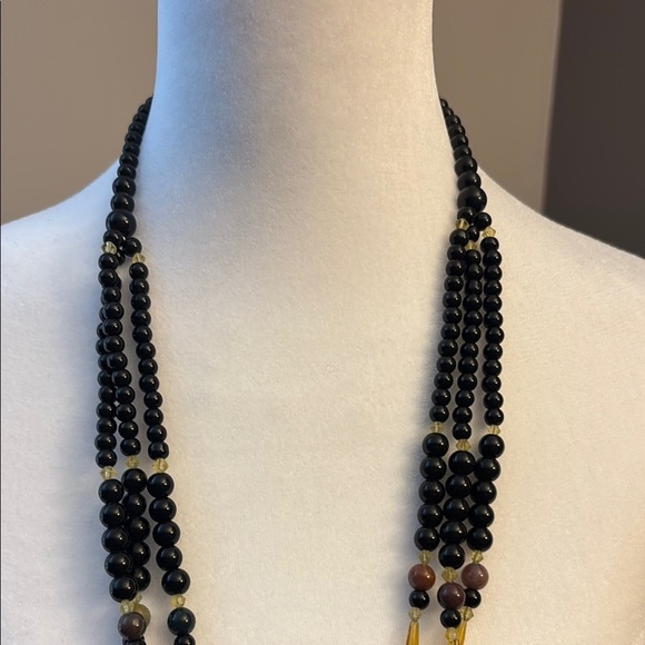 Handmade Glass Black and Gold Beaded Necklace - Picture 3 of 4